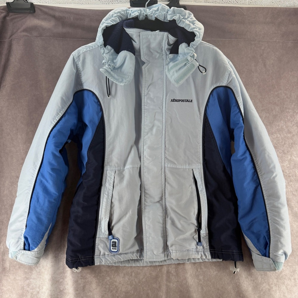 Aeropostale Womens Blue Colorblock Hooded Winter Jacket Fleece Lined Small 87